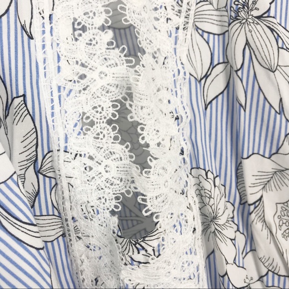 Hem & Thread Floral Lace Up Back Tank Top Blue S - Picture 6 of 8